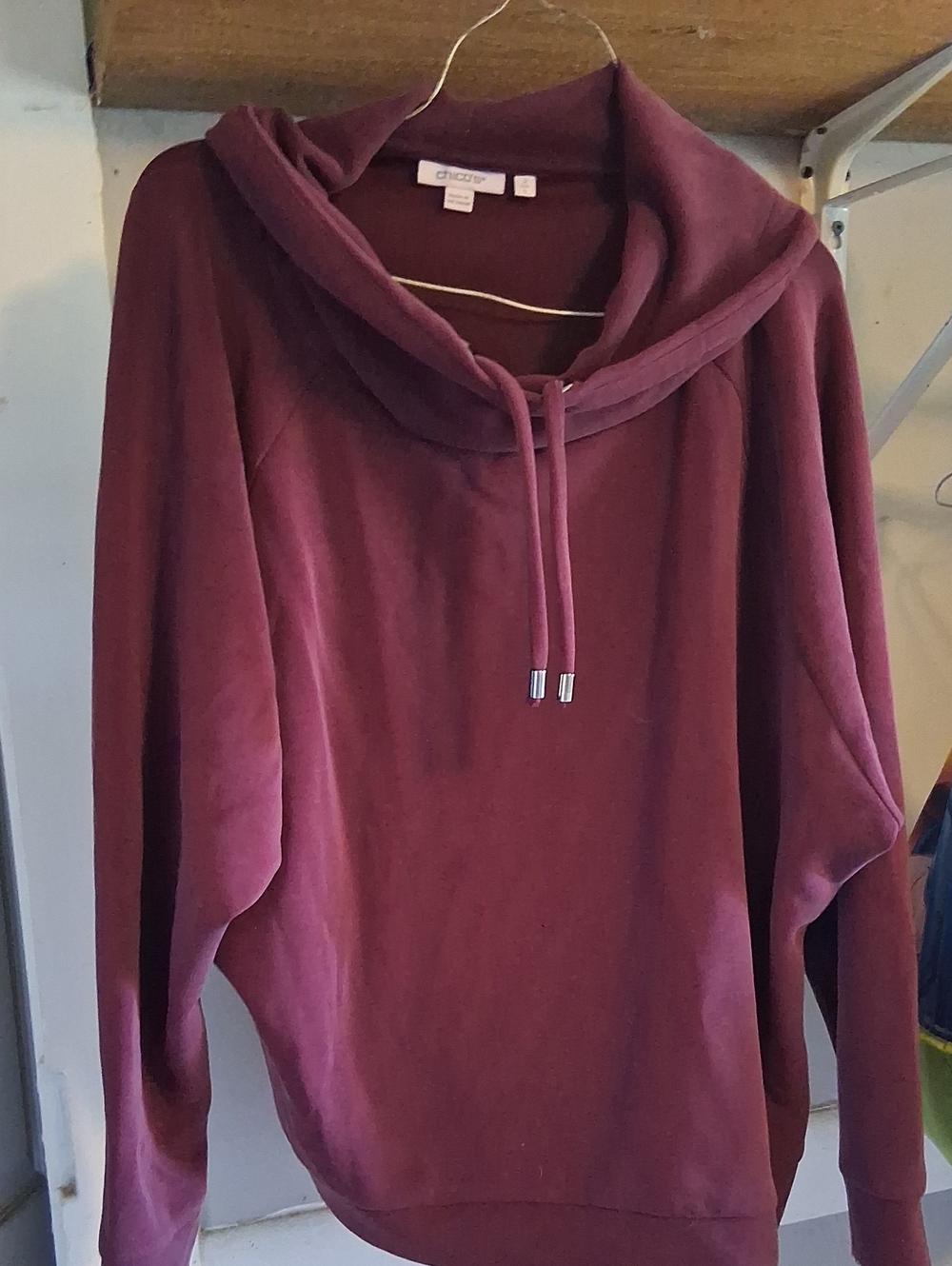 Chico's Maroon Cowl Neck Pullover Hoodie
